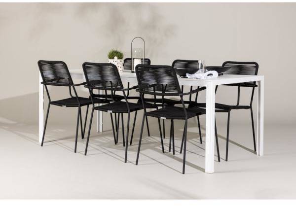 Break utematgrupp med 6 st Lindos stolar - Vit/Svart 