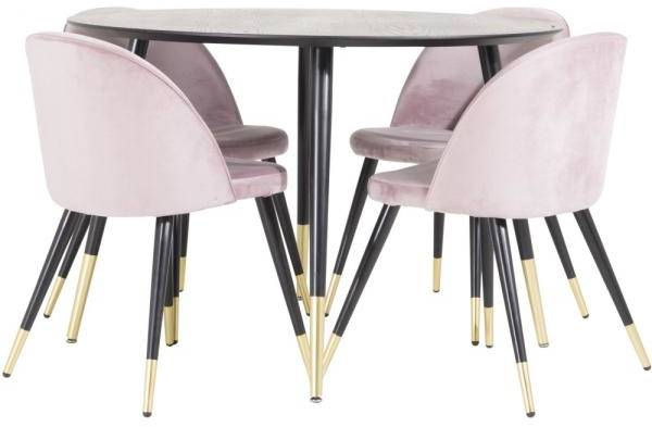 Dipp matgrupp med 4 st Velvet stolar - Svart/Gammelrosa 