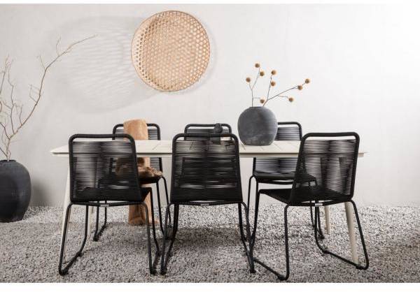 Lina utematgrupp med 6 st Lindos stapelbara stolar - Beige/Svart 