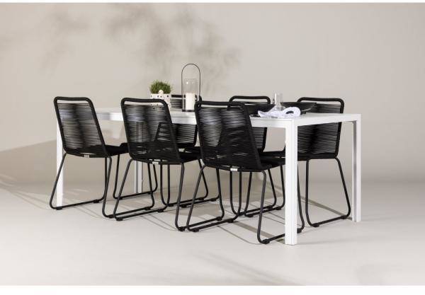 Break utematgrupp med 6 st Lindos stapelbara stolar - Vit/Svart 