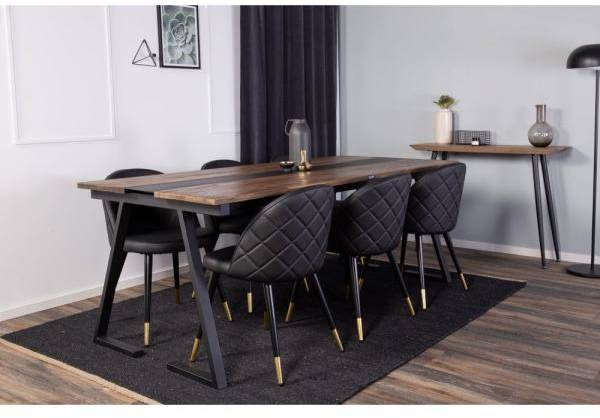 Jakarta matgrupp med 6 st Velvet stolar - Svart/Natur 