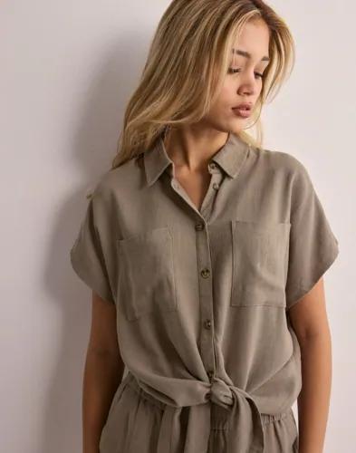 Pieces - Beige - Pcvinsty Ss Linen Tie Shirt Noos Bc 