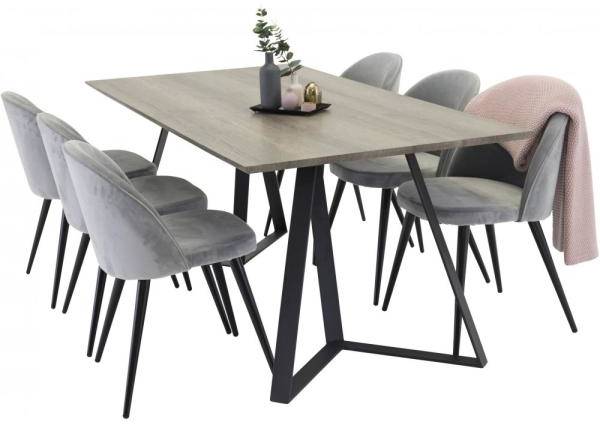 Marina Matgrupp Med 6 St Velvet Stolar - Grå/Svart (Matgrupper i kategorin Möbler)