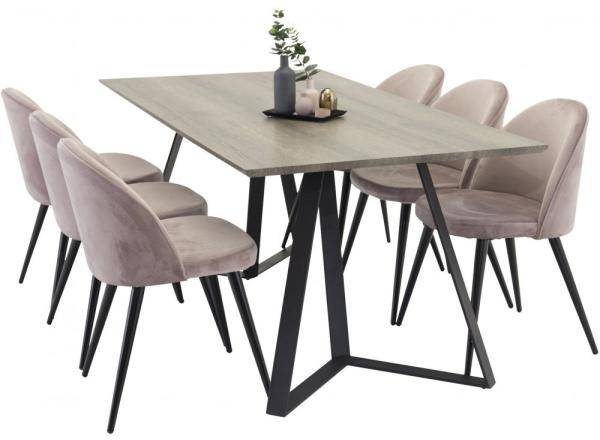 Marina matgrupp med 6 st Velvet stolar - Grå/Gammelrosa 