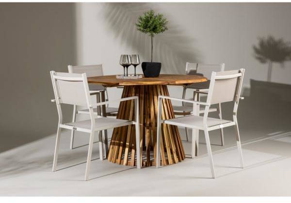 Lumpur utematgrupp med 4 st Copacabana stapelbara stolar - Natur/Beige 