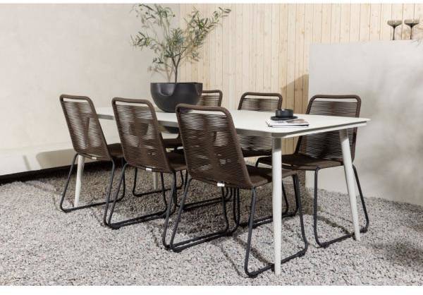 Lina utematgrupp med 6 st Lindos stolar - Beige/Svart 