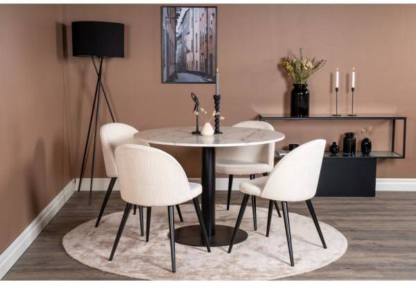 Estelle matgrupp med 4 st Velvet stolar - Vit/Svart 