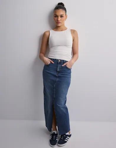 Pieces - Blå - Pcjessie Hw Ankle Denim Skirt Noos 