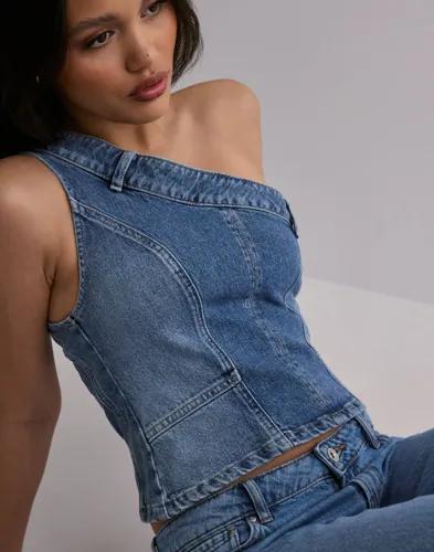 Only - Blå - Onlzoey Oneshoulder Top Dnm Sik Fw 