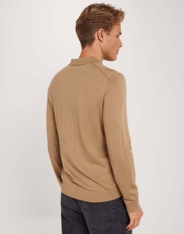 Selected Homme Slhtray Ls Knit Merino Polo Noos Stickade tröjor Brun 