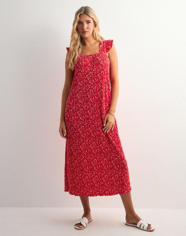 Pieces - Röd - Pcflora Strap Flounce Dress Jrs Bc 