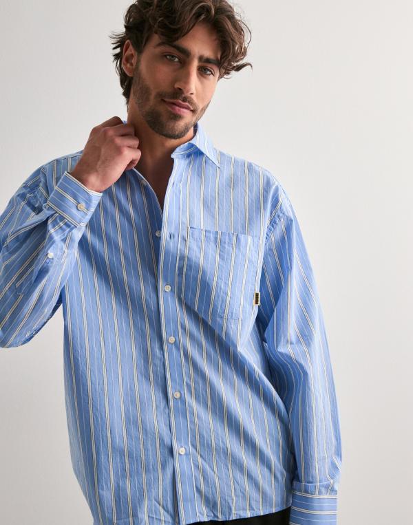 Woodbird WBBuzo Striped Shirt Randiga skjortor Blå 