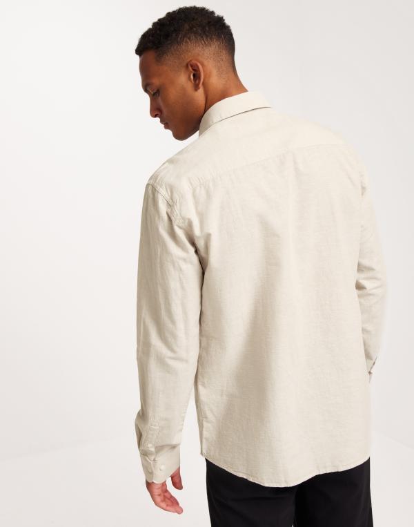 Selected Homme Slhregnew-Linen Shirt Ls Classic Gröna skjortor Beige 