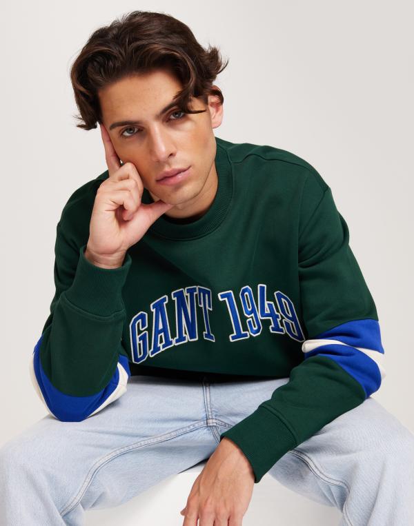 Gant Colorblock Sleeve Cneck Sweatshirts Grön 