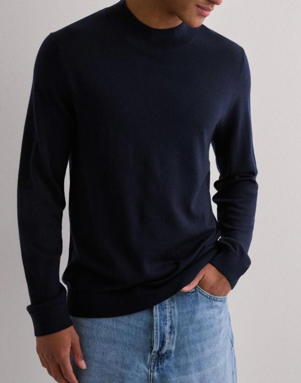 Selected Homme Slhtray Ls Knit Merino Mock Neck No Pullovers Blå 