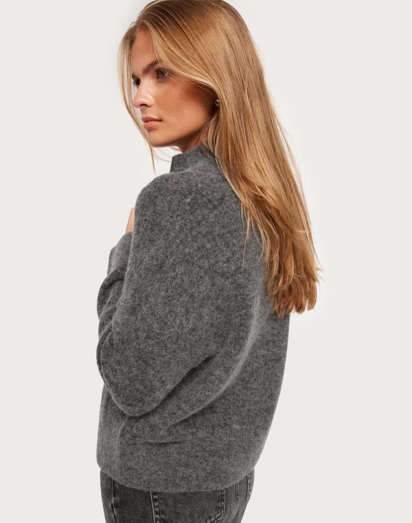 Selected Femme - Grå - Slfsia Ras Ls Knit Zipper Cardigan 