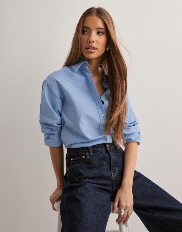 Pieces - Blå - Pcpoppy Ls Oxford Loose Shirt Wvn N 