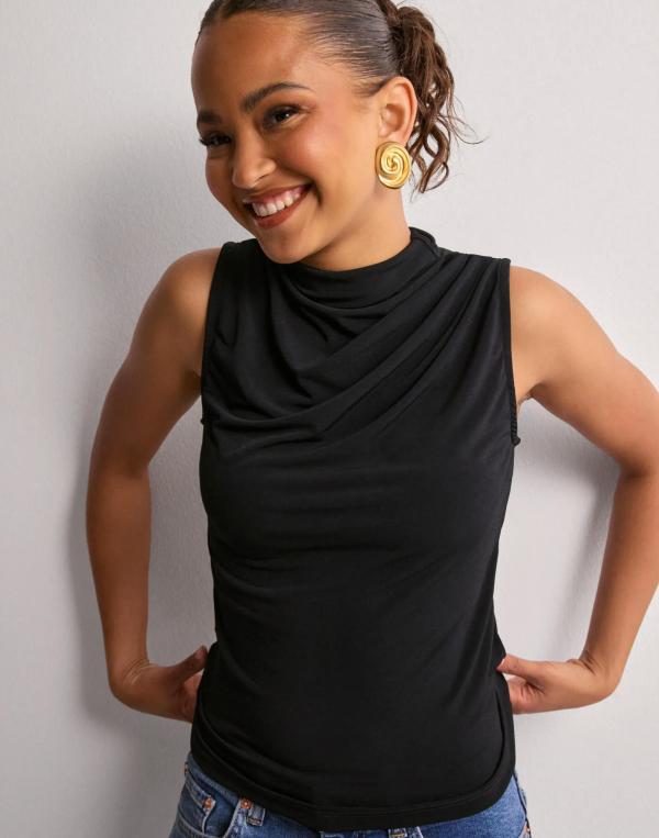 Pieces - Svart - Pcmadison Sl Draped Top Noos Bc 