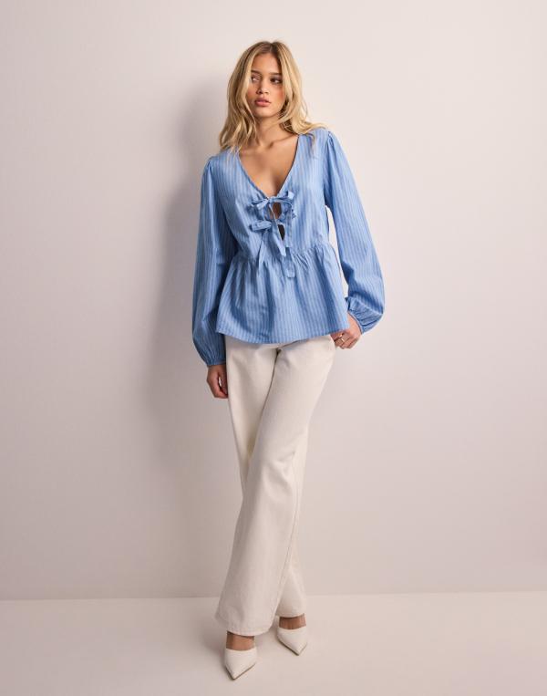 Vero Moda - Blå - Vmgili Ls Tie Peplum Top Wvn Ga 