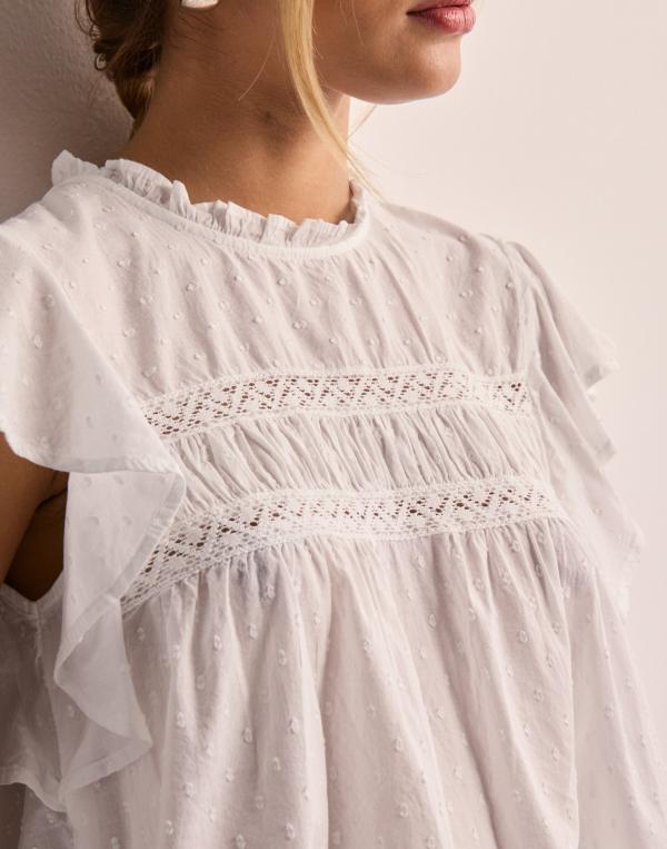 Vero Moda - Vit - Vmtrine Sl Lace Top Wvn Ga Noos 