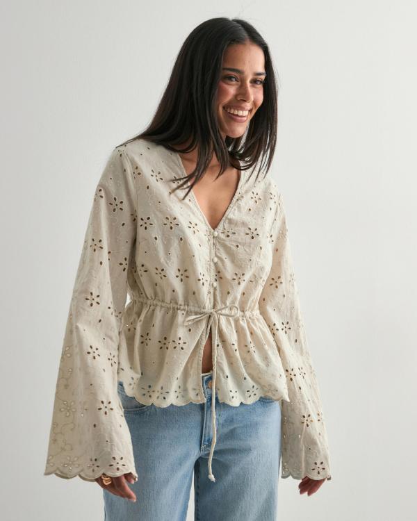 Pieces - Beige - Pctarmorine Ls Tie Top Wvn (Övriga Skjortor i kategorin Skjortor)