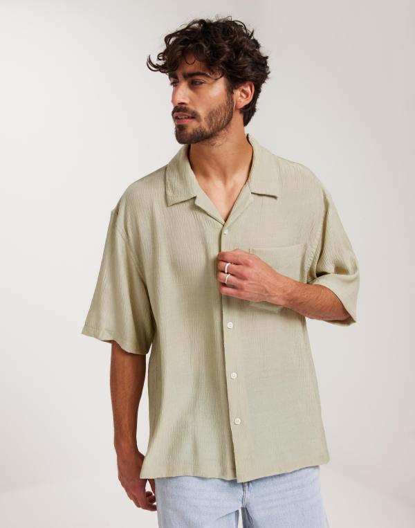 Gant Rel Texture Camp Collar Shirt Kortärmade skjortor Beige 