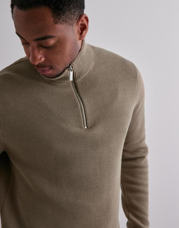 Selected Homme Slhdane Ls Knit Structure Half Zip Half zip Beige 