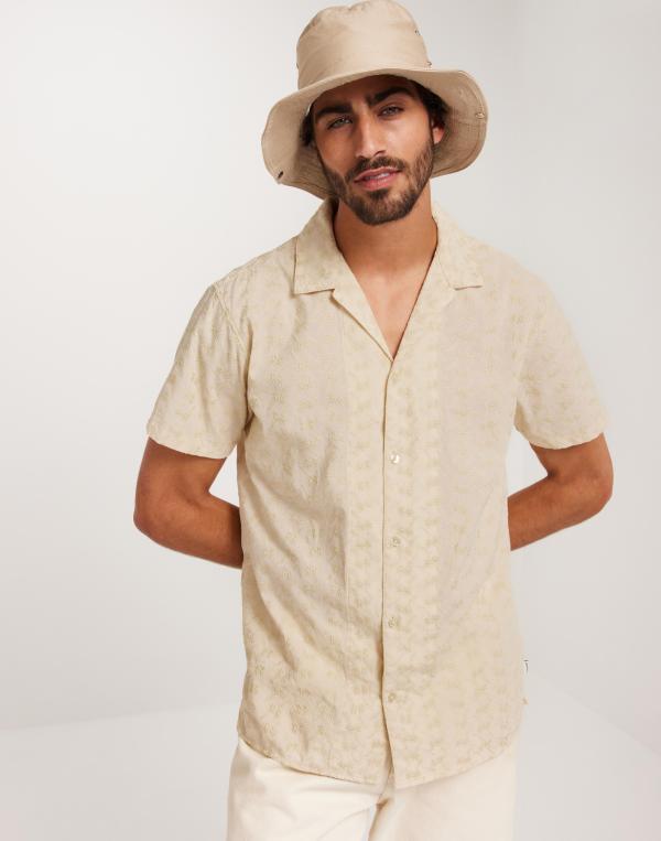 Jack & Jones Jprbluedan Embroidery Shirt S/S Kortärmade skjortor Beige 