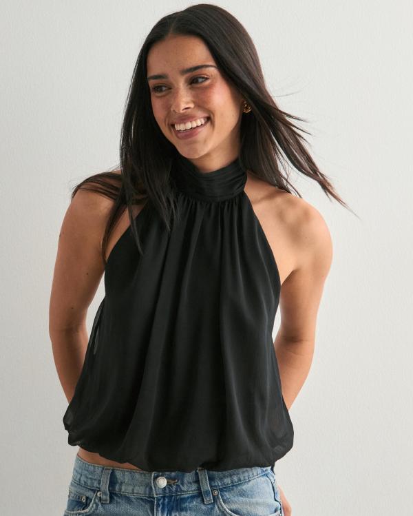 Nelly - Svart - Puffy Halterneck Top 