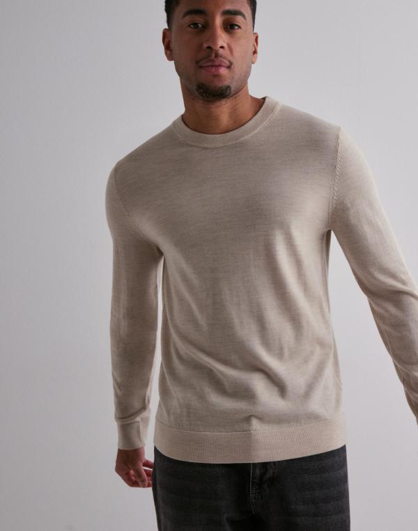 Selected Homme Slhtray Ls Knit Merino Crew Neck No Stickade tröjor Beige 