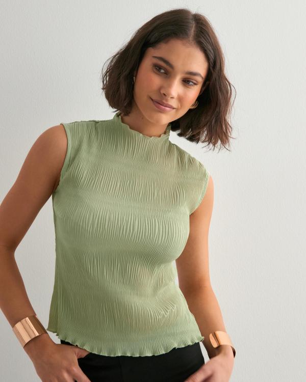 Nelly - Grön - Pleated Turtleneck Top 