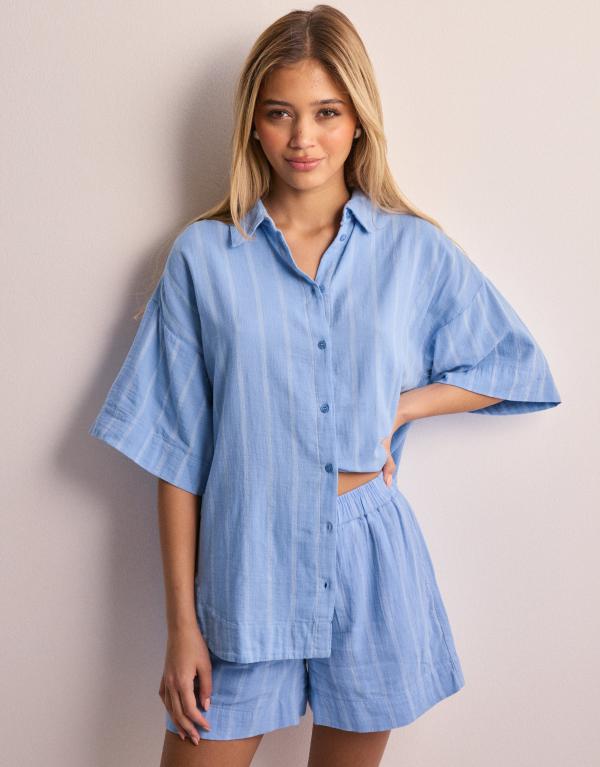 JJXX - Blå - Jxmia Ss Muslin Shirt Wvn 