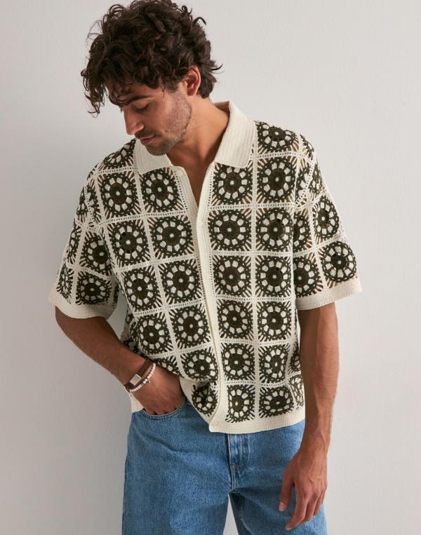 Jack & Jones Jorcartagena Crochet Knit Polo Kortärmade skjortor Beige 