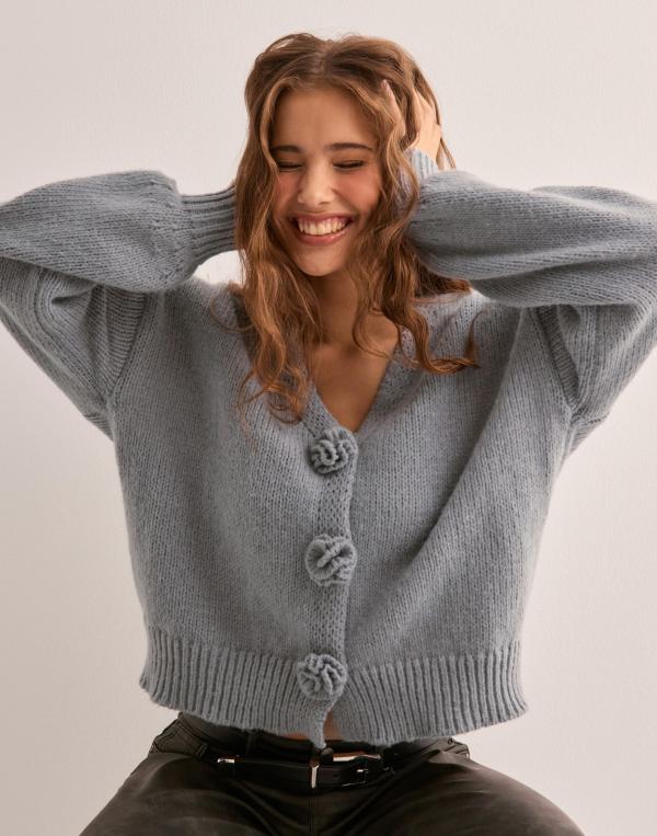 Pieces - Grå - Pcfatima Ls Knit Cardigan D2D Fsy B 
