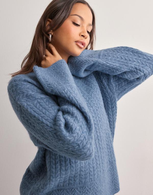Selected Femme - Blå - Slfalva Structure Ls Knit O-Neck 