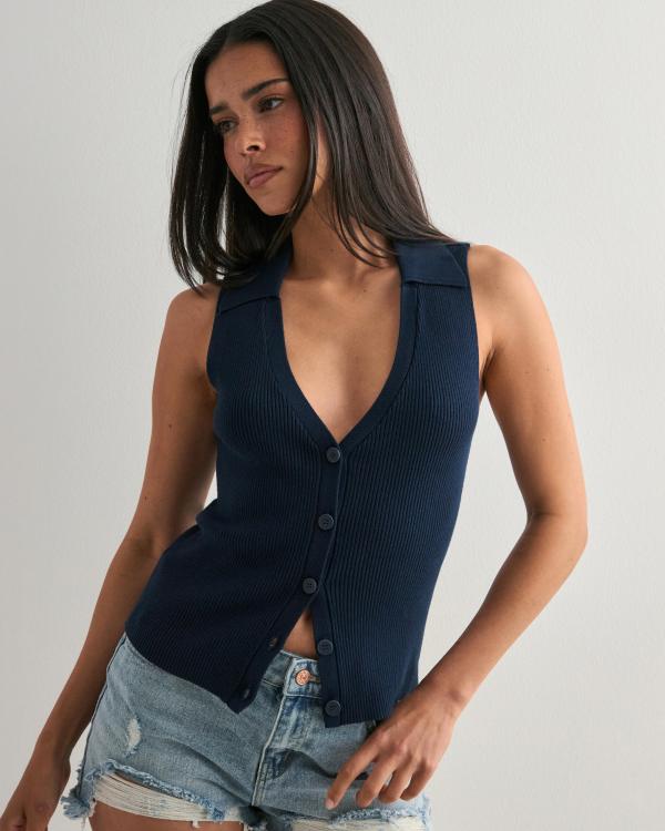 Vero Moda - Blå - Vmwillow Sl V-Neck Polo Top 