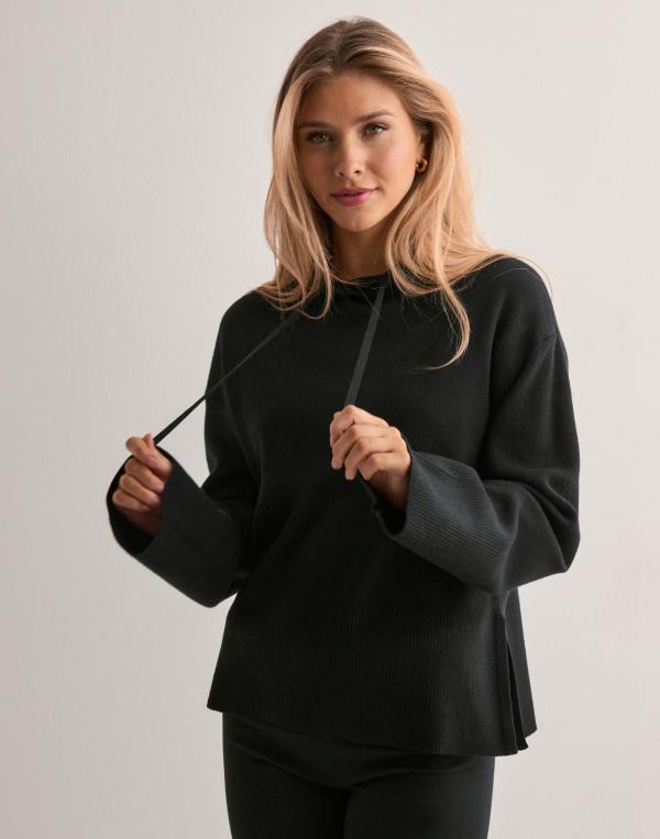 OBJECT - Svart - Objreynard L/S Lo Knit Hoodie Div 
