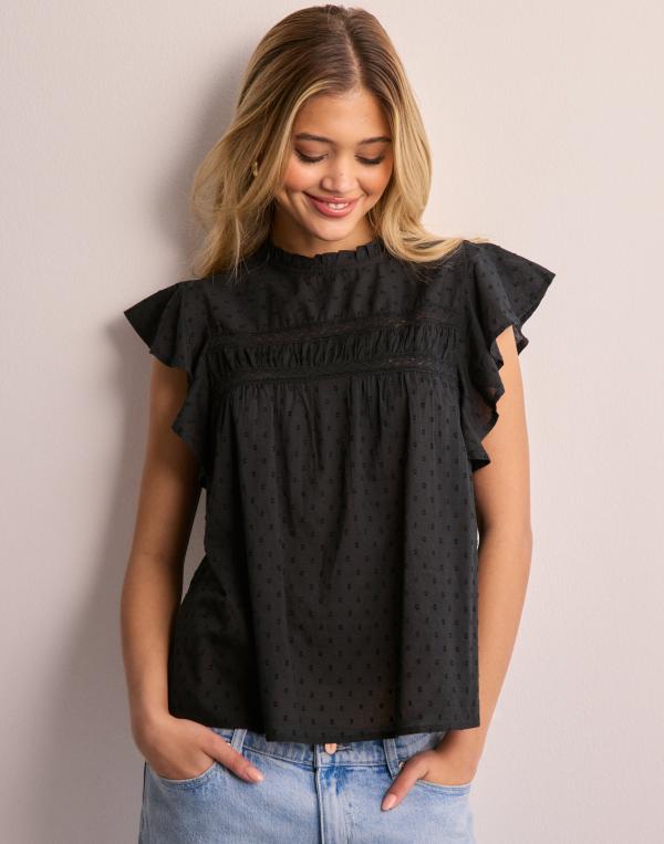 Vero Moda - Svart - Vmtrine Sl Lace Top Wvn Ga Noos 