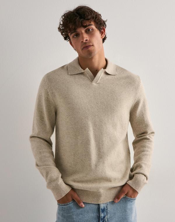 Casual Friday CFKarl polo knit Tröjor med dragkedja Beige 