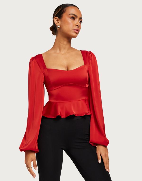 Nelly - Röd - Sharp Peplum Blouse 