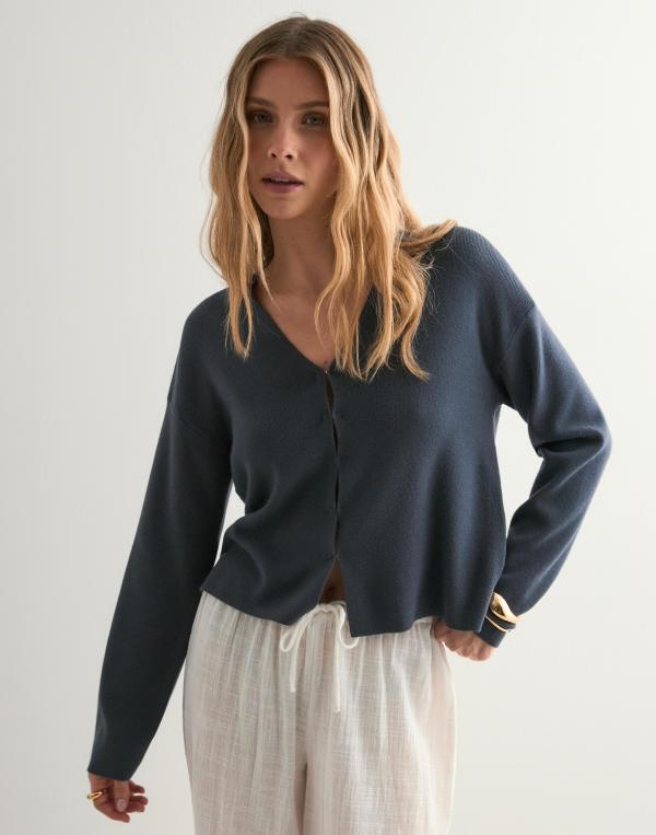 Pieces - Blå - Pctia Ls V-Neck Knit Cardigan Bc 