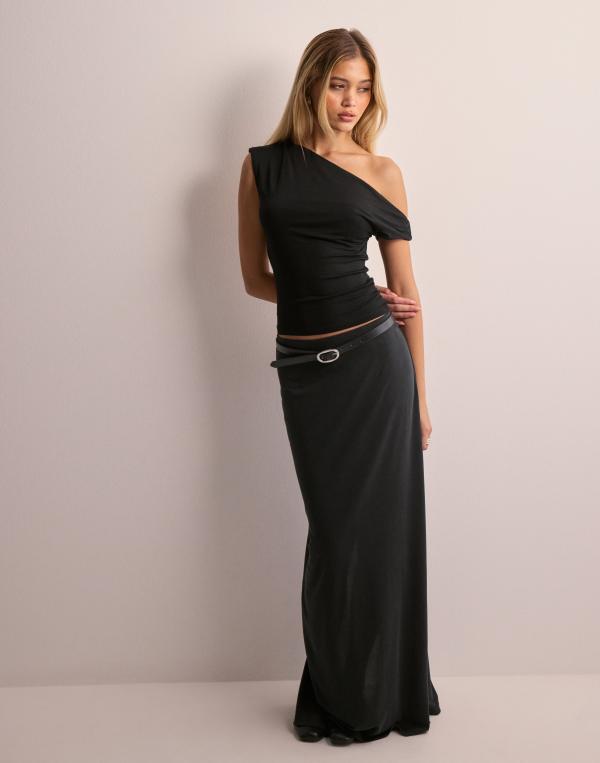 Selected Femme - Svart - Slfnola Hw Ankle Slim Skirt 