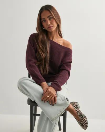 Nelly - Röd - Wide Neck Knit Sweater 