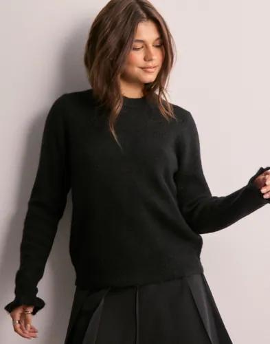 Selected Femme - Svart - Slflulu Ls Knit Frill Cuff O-Neck N 