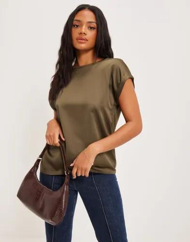 Vila - Grön - Viellette S/S Satin Top/Su - Noos 