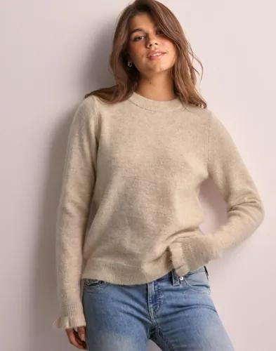 Selected Femme - Beige - Slflulu Ls Knit Frill Cuff O-Neck N 