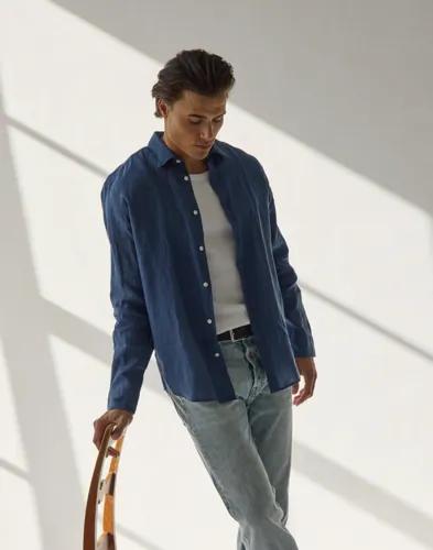 Selected Homme Slhregkylian-Linen Shirt Ls Classic Blå skjortor Blå 