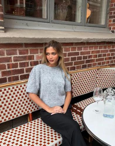 Vero Moda - Grå - Vmnovah Ss O-Neck Puff Pullover Ga 
