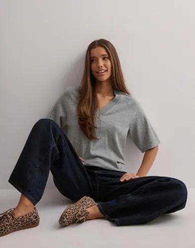 OBJECT - Grå - Objthess 2/4 Lo V-Neck Knit Top Noo 