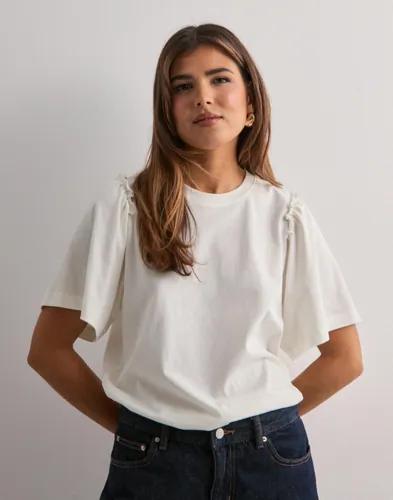 Selected Femme - Vit - Slfpenelope 2/4 Ruffle Tee Noos 
